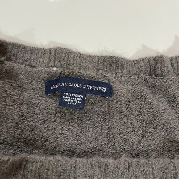 American Eagle Gray Boho Lace‎ Up Long Bell Sleeve Sweater Size XS - Picture 5 of 8